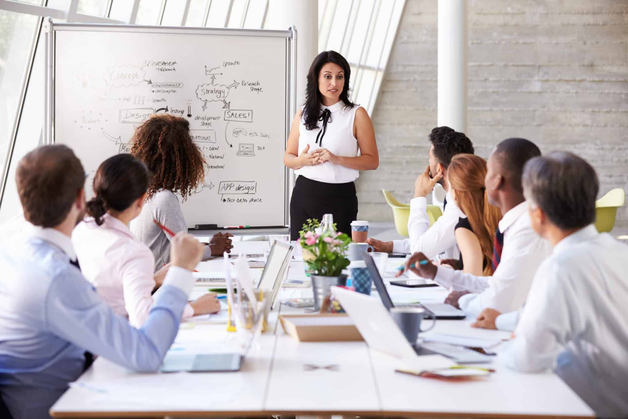 Woman-led boardroom meeting