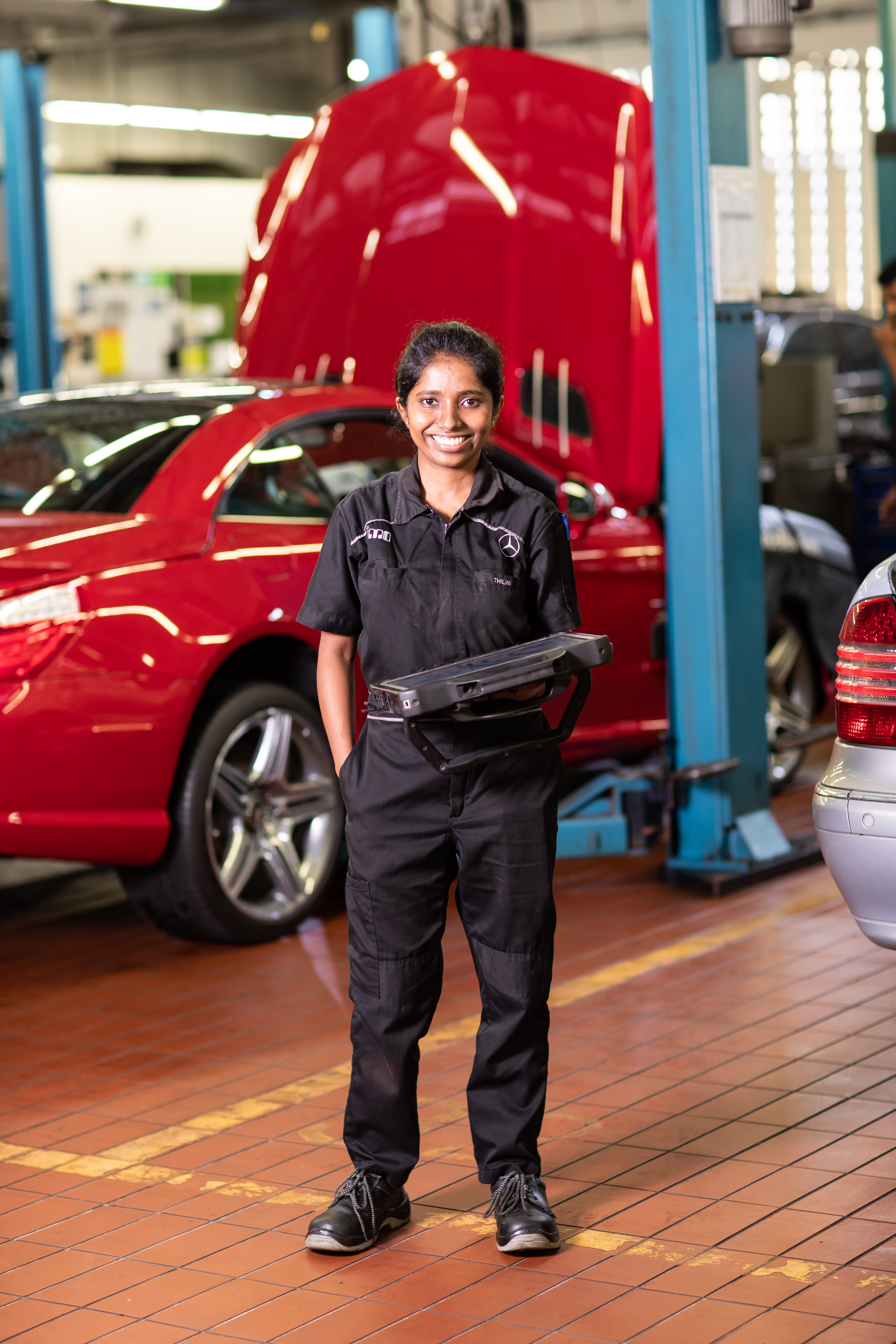 Thilini Gunasekara, aged 27, was trained by Diesel & Motor Engineering as a mechanical technician to diagnose and repair vehicles