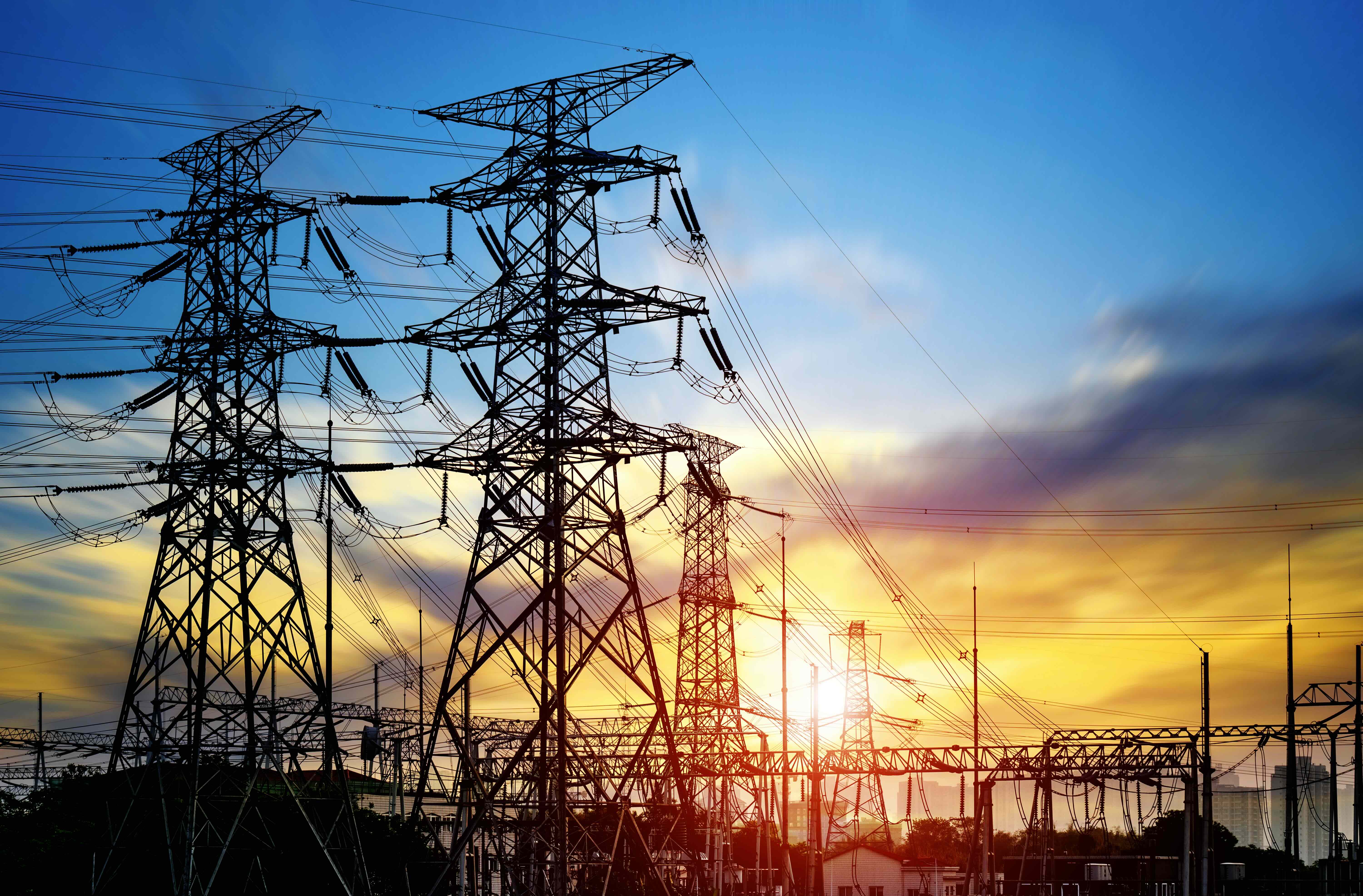 power grid at sunset