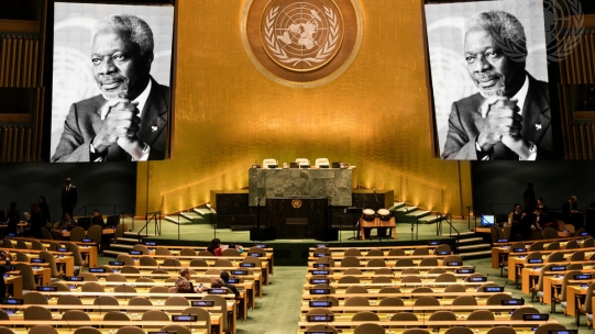 United Nations Room with images of Kofi Annan