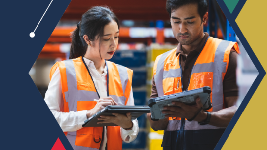 man and woman in orange construciton vests