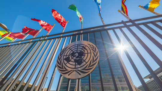 UN Building with flags